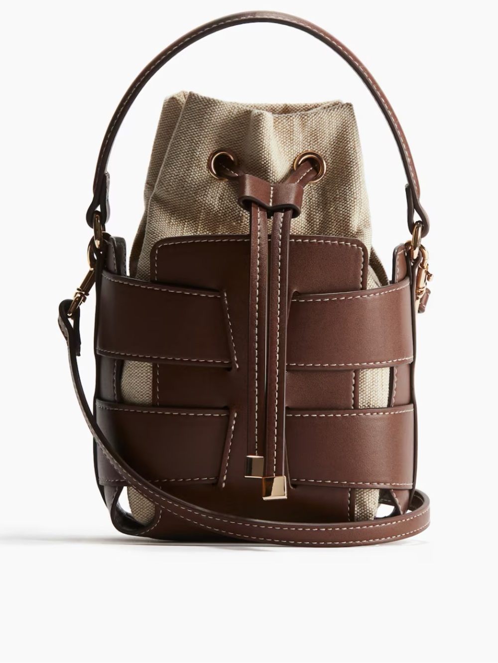 H&M Brown Bucket Crossbody Bag with Canvas Insert
